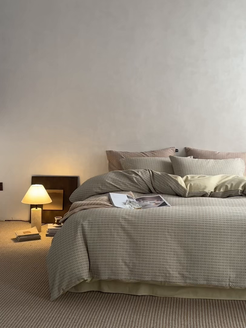 91家纺网 家纺一手货源 找家纺 （总） 安莱生活 2026年新款水洗棉提花松栗小禾四件套