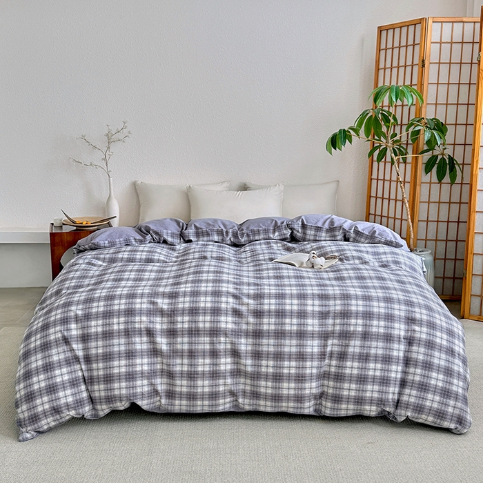 家贝爱 2026新款全棉纯棉水洗色织被套单件被套单品单被套 雾莲格