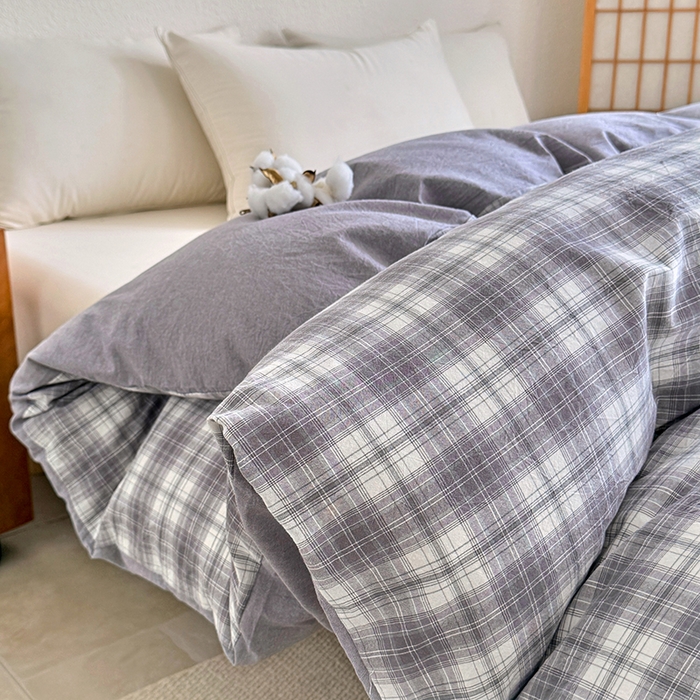 91家纺网 家纺一手货源 找家纺 家贝爱 2026新款全棉纯棉水洗色织被套单件被套单品单被套 雾莲格