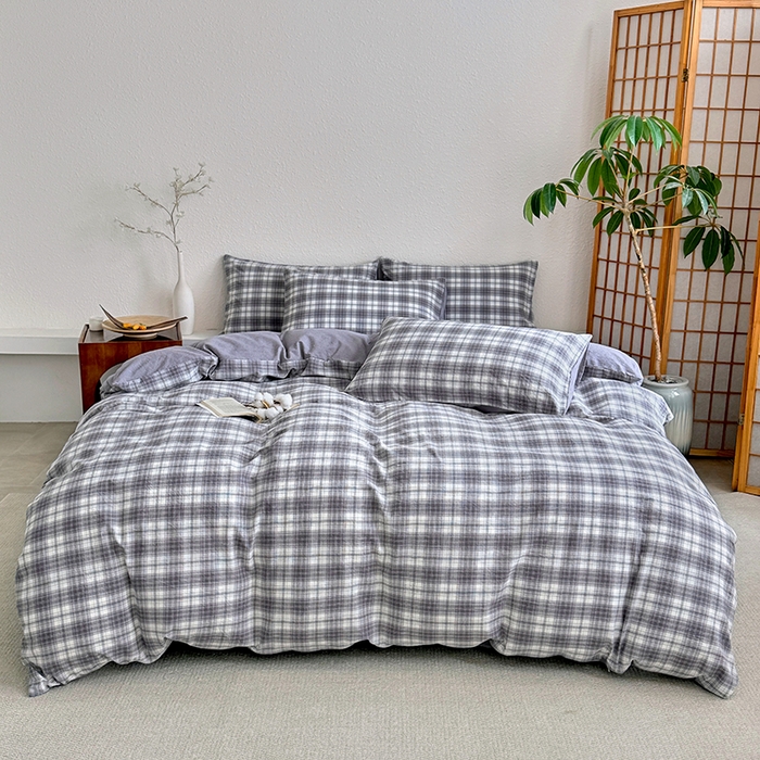 91家纺网 家纺一手货源 找家纺 家贝爱 2026新款全棉纯棉水洗色织被套单件被套单品单被套 雾莲格