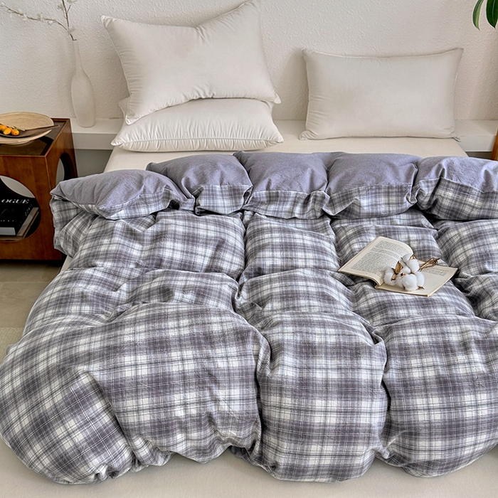 91家纺网 家纺一手货源 找家纺 家贝爱 2026新款全棉纯棉水洗色织被套单件被套单品单被套 雾莲格