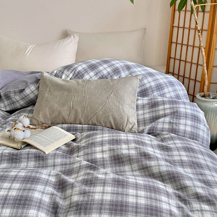 91家纺网 家纺一手货源 找家纺 家贝爱 2026新款全棉纯棉水洗色织被套单件被套单品单被套 雾莲格