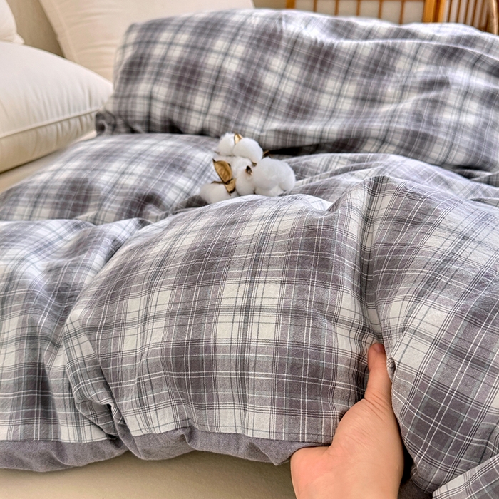 91家纺网 家纺一手货源 找家纺 家贝爱 2026新款全棉纯棉水洗色织被套单件被套单品单被套 雾莲格