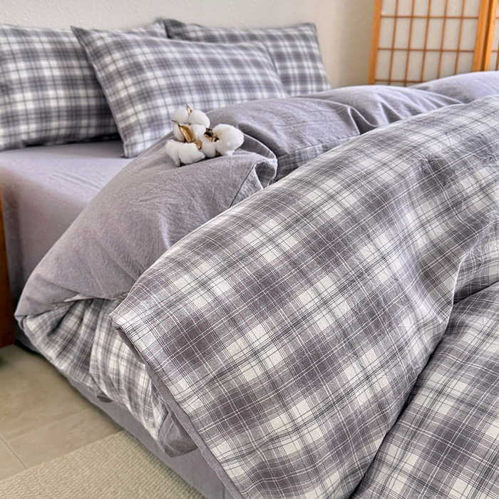 91家纺网 家纺一手货源 找家纺 家贝爱 2026新款全棉纯棉水洗色织被套单件被套单品单被套 雾莲格