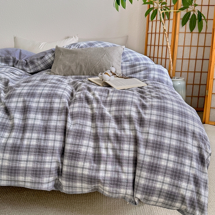 91家纺网 家纺一手货源 找家纺 家贝爱 2026新款全棉纯棉水洗色织被套单件被套单品单被套 雾莲格