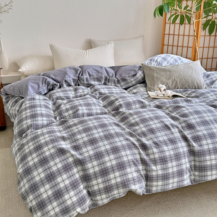 91家纺网 家纺一手货源 找家纺 家贝爱 2026新款全棉纯棉水洗色织被套单件被套单品单被套 雾莲格