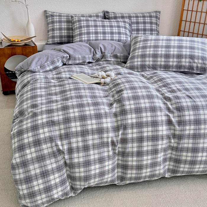 91家纺网 家纺一手货源 找家纺 家贝爱 2026新款全棉纯棉水洗色织被套单件被套单品单被套 雾莲格