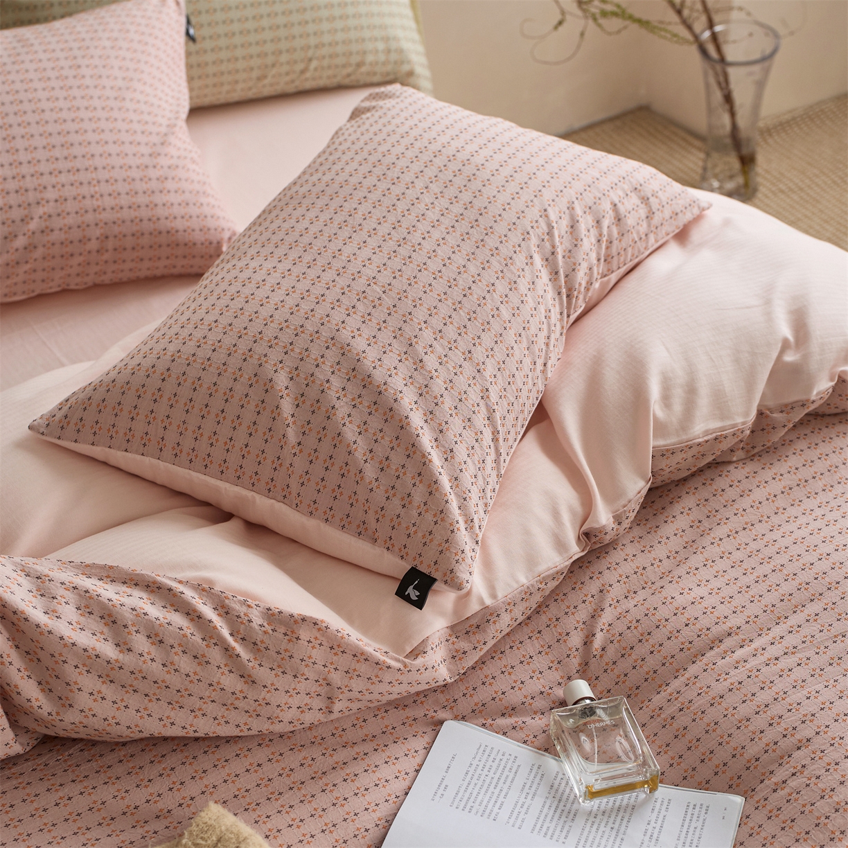 91家纺网 家纺一手货源 找家纺  安莱生活 2026年新款水洗棉提花松栗小禾四件套 松栗小禾-豆沙