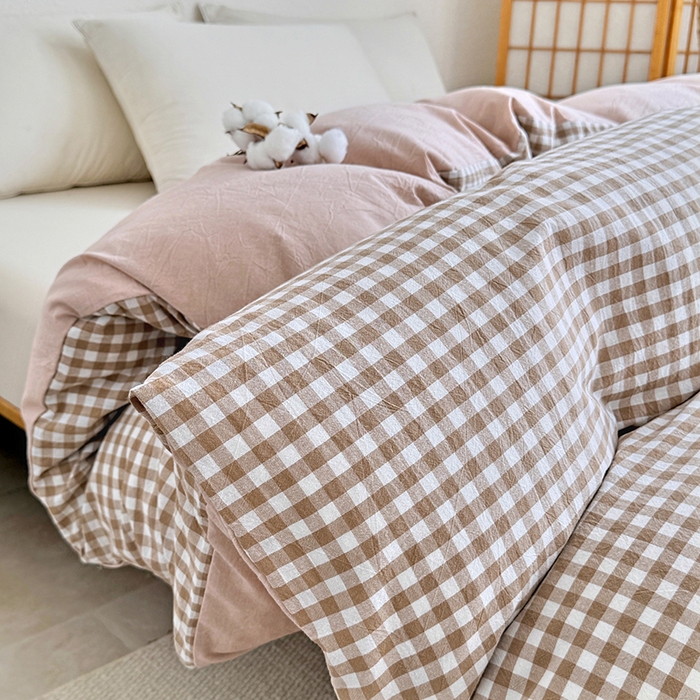 91家纺网 家纺一手货源 找家纺 家贝爱 2026新款全棉纯棉水洗色织被套单件被套单品单被套 小咖格