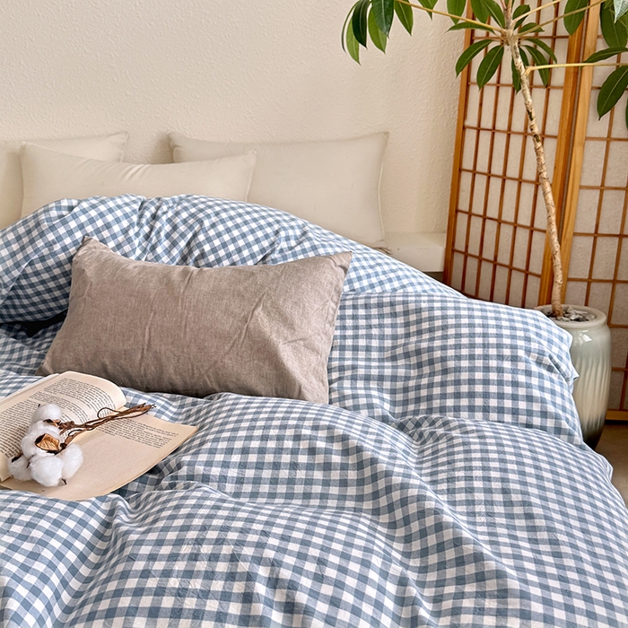 91家纺网 家纺一手货源 找家纺 家贝爱 2026新款全棉纯棉水洗色织被套单件被套单品单被套 小蓝格