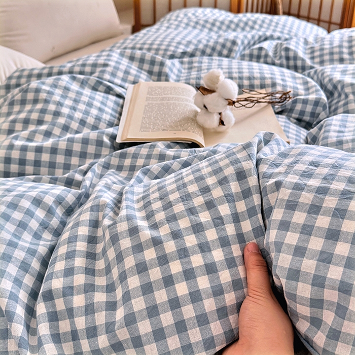 91家纺网 家纺一手货源 找家纺 家贝爱 2026新款全棉纯棉水洗色织被套单件被套单品单被套 小蓝格