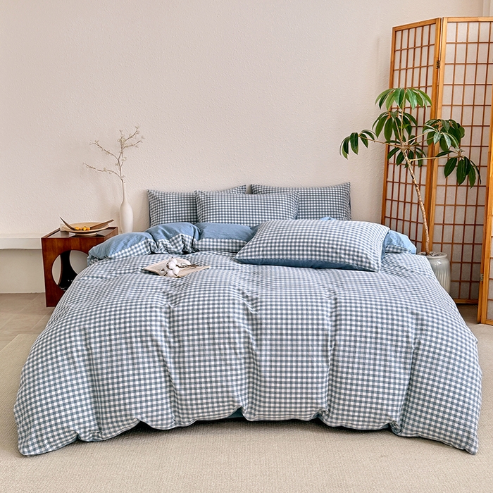 91家纺网 家纺一手货源 找家纺 家贝爱 2026新款全棉纯棉水洗色织被套单件被套单品单被套 小蓝格