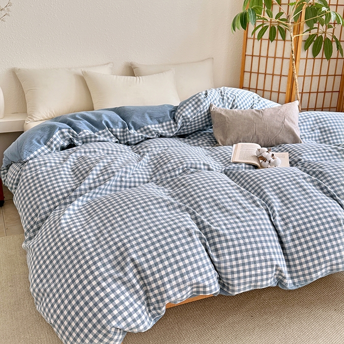 91家纺网 家纺一手货源 找家纺 家贝爱 2026新款全棉纯棉水洗色织被套单件被套单品单被套 小蓝格