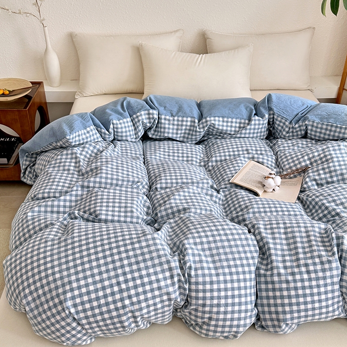 91家纺网 家纺一手货源 找家纺 家贝爱 2026新款全棉纯棉水洗色织被套单件被套单品单被套 小蓝格