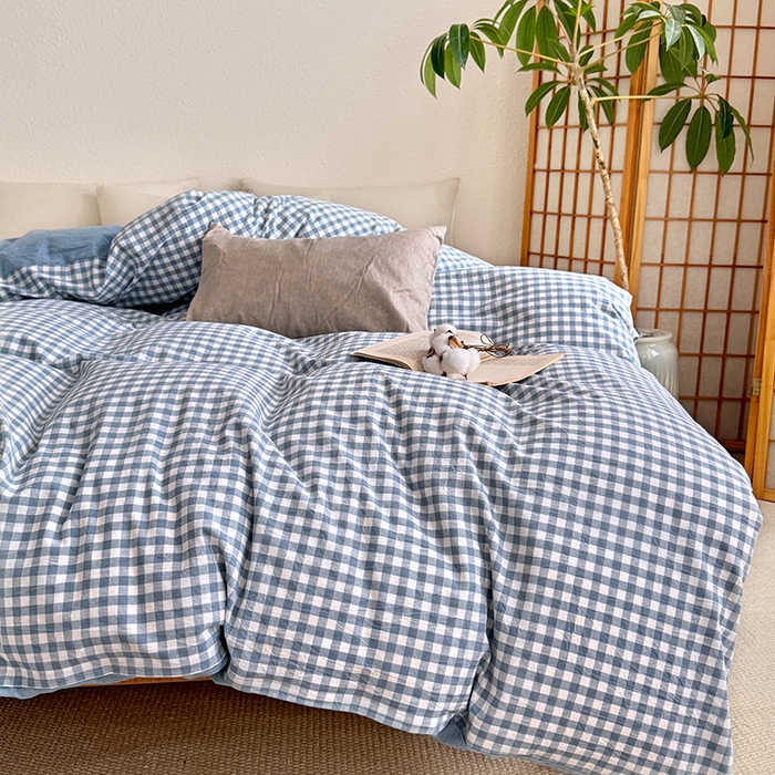 91家纺网 家纺一手货源 找家纺 家贝爱 2026新款全棉纯棉水洗色织被套单件被套单品单被套 小蓝格