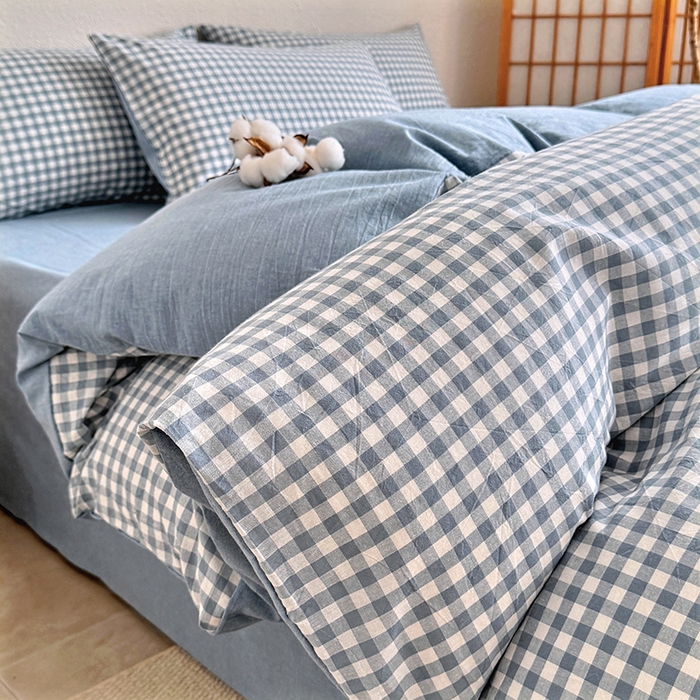 91家纺网 家纺一手货源 找家纺 家贝爱 2026新款全棉纯棉水洗色织被套单件被套单品单被套 小蓝格