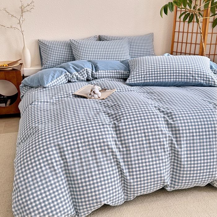 91家纺网 家纺一手货源 找家纺 家贝爱 2026新款全棉纯棉水洗色织被套单件被套单品单被套 小蓝格