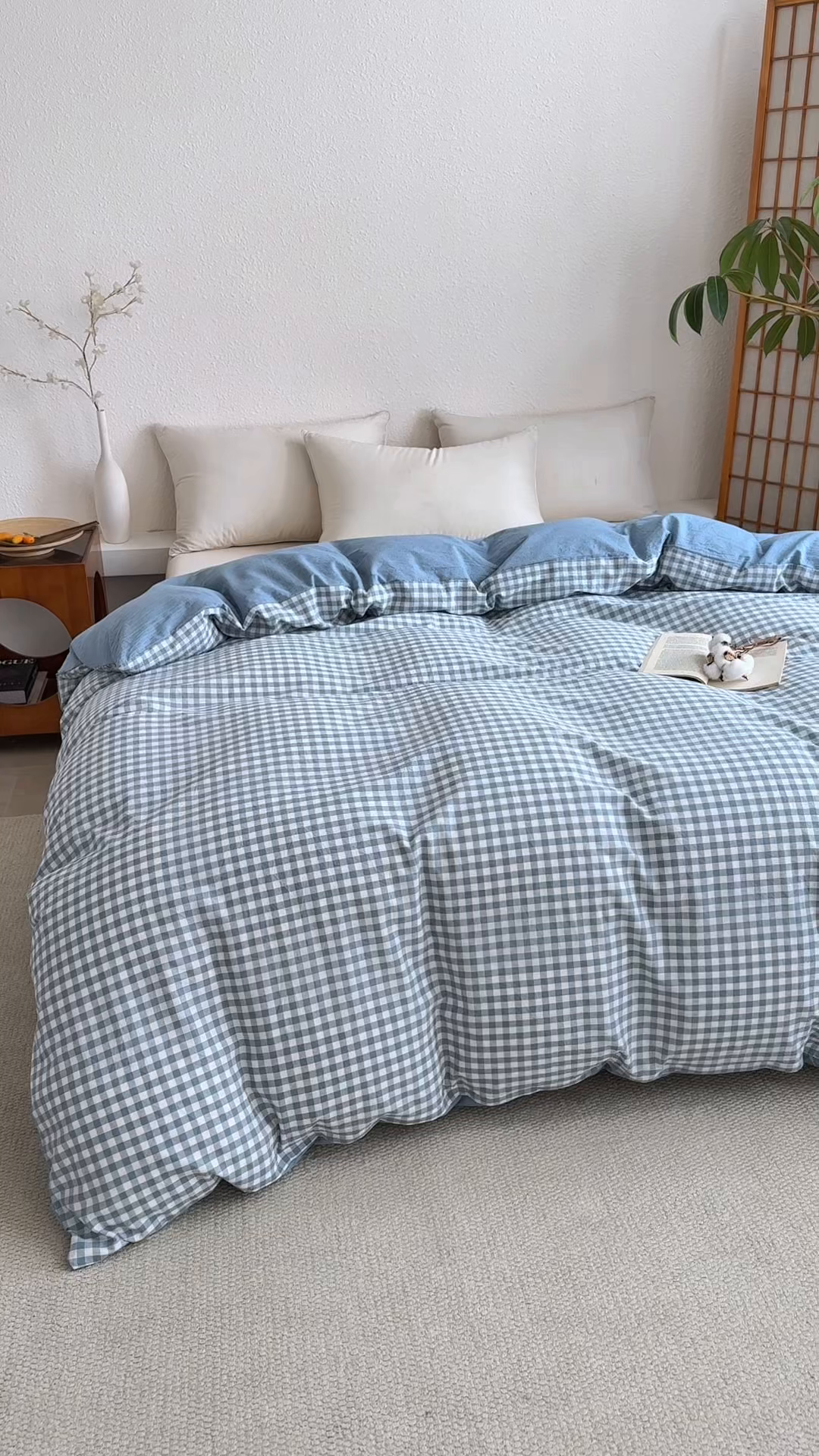 91家纺网 家纺一手货源 找家纺 家贝爱 2026新款全棉纯棉水洗色织被套单件被套单品单被套 小蓝格