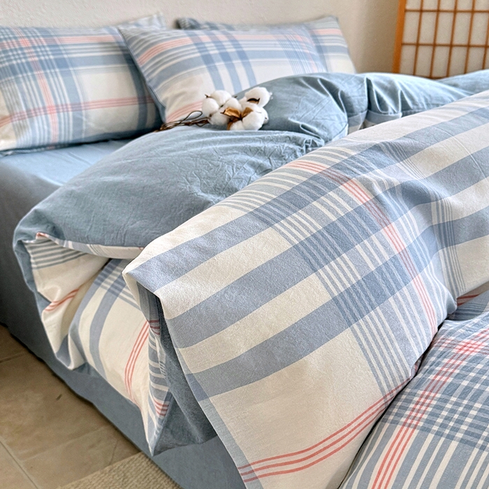 91家纺网 家纺一手货源 找家纺 家贝爱 2026新款全棉纯棉水洗色织被套单件被套单品单被套 雅尚蓝