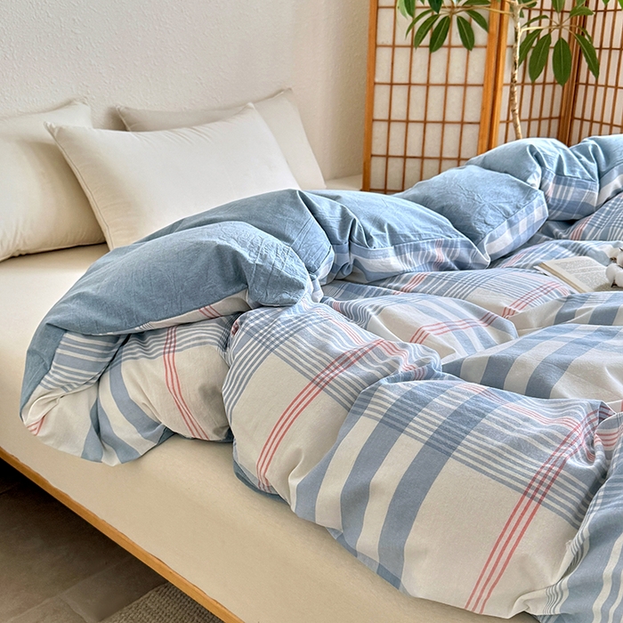 91家纺网 家纺一手货源 找家纺 家贝爱 2026新款全棉纯棉水洗色织被套单件被套单品单被套 雅尚蓝