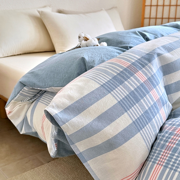 91家纺网 家纺一手货源 找家纺 家贝爱 2026新款全棉纯棉水洗色织被套单件被套单品单被套 雅尚蓝