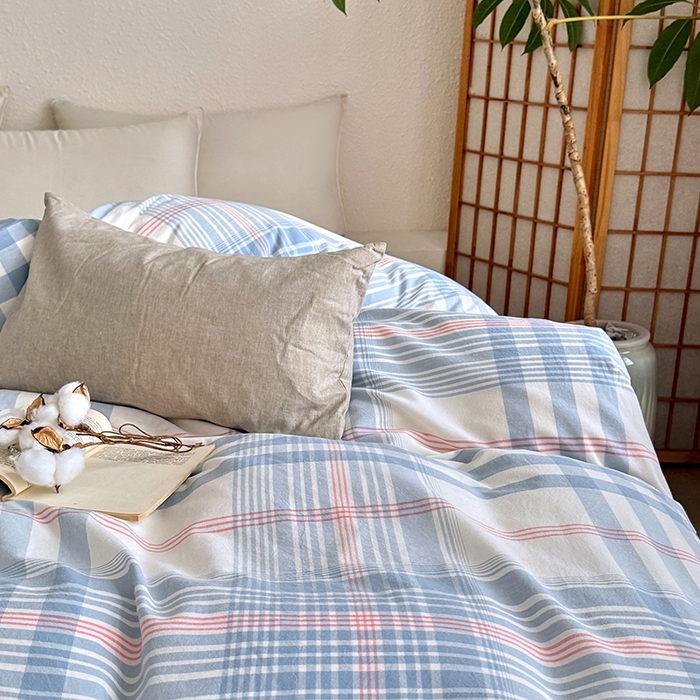 91家纺网 家纺一手货源 找家纺 家贝爱 2026新款全棉纯棉水洗色织被套单件被套单品单被套 雅尚蓝