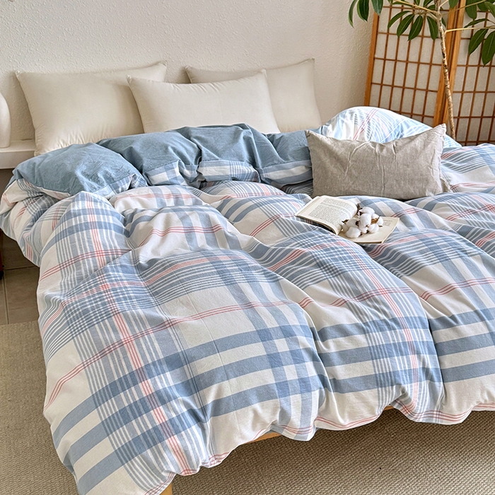 91家纺网 家纺一手货源 找家纺 家贝爱 2026新款全棉纯棉水洗色织被套单件被套单品单被套 雅尚蓝