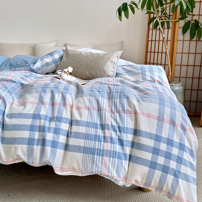 91家纺网 家纺一手货源 找家纺 家贝爱 2026新款全棉纯棉水洗色织被套单件被套单品单被套 雅尚蓝