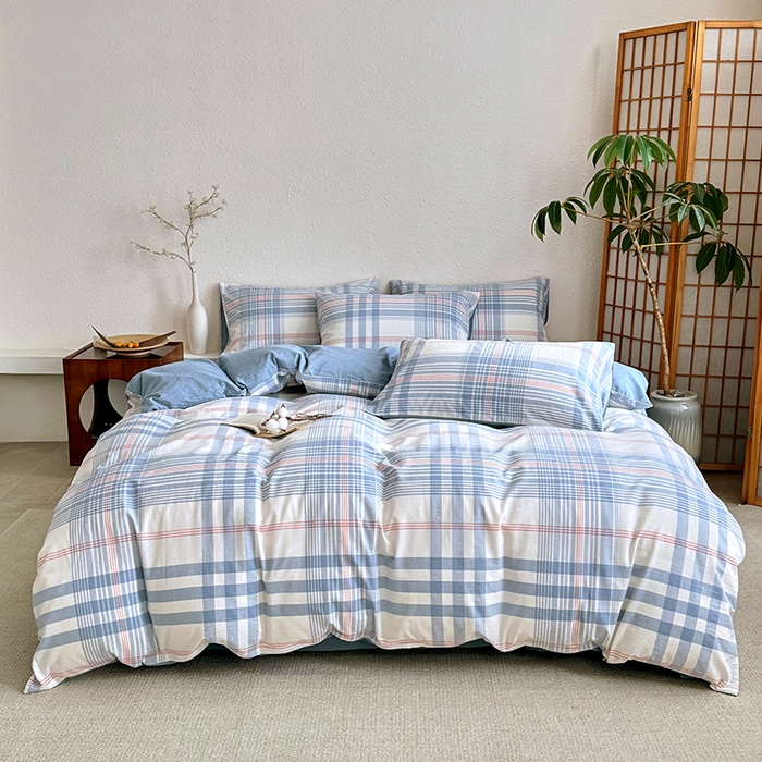 91家纺网 家纺一手货源 找家纺 家贝爱 2026新款全棉纯棉水洗色织被套单件被套单品单被套 雅尚蓝