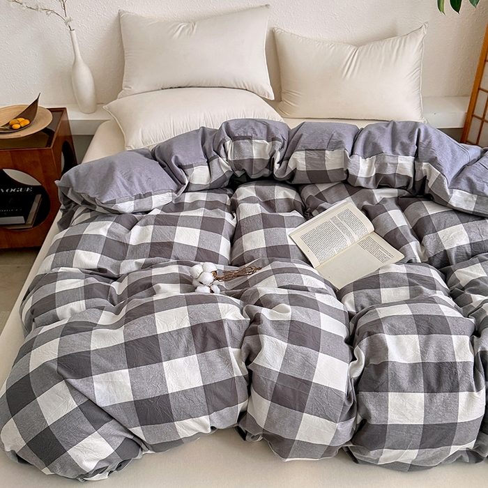 91家纺网 家纺一手货源 找家纺 家贝爱 2026新款全棉纯棉水洗色织被套单件被套单品单被套 中灰格