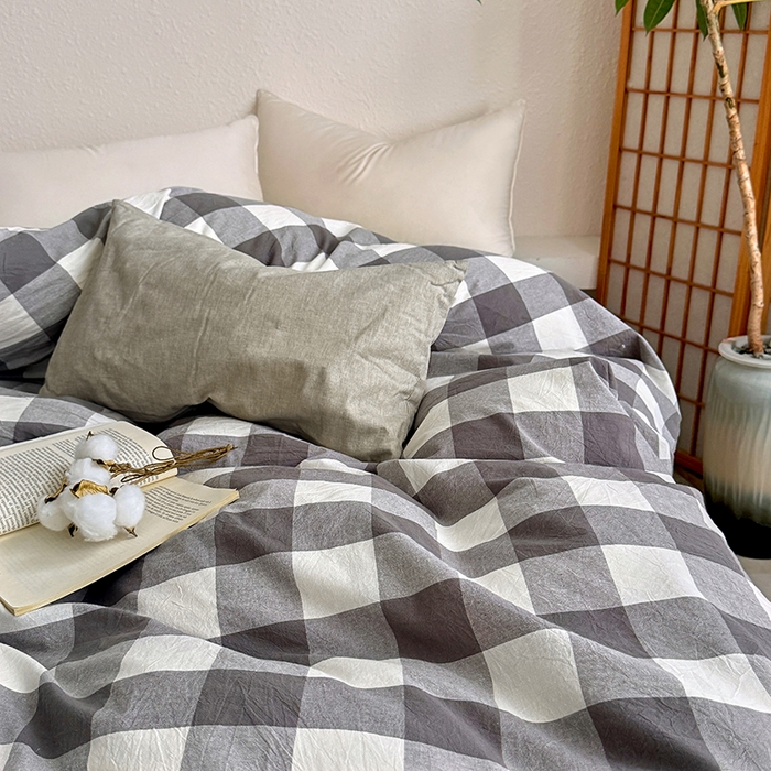 91家纺网 家纺一手货源 找家纺 家贝爱 2026新款全棉纯棉水洗色织被套单件被套单品单被套 中灰格