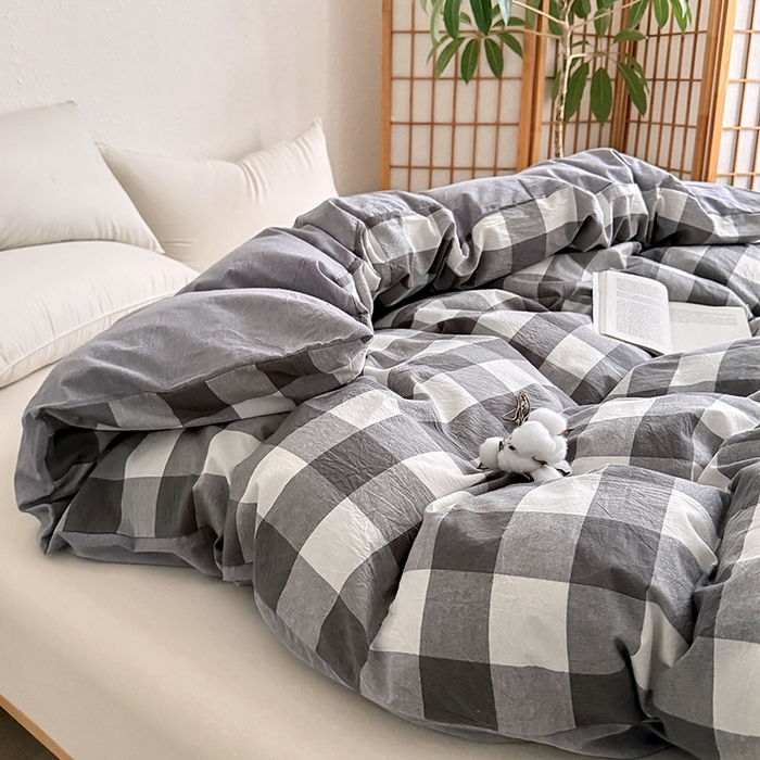 91家纺网 家纺一手货源 找家纺 家贝爱 2026新款全棉纯棉水洗色织被套单件被套单品单被套 中灰格