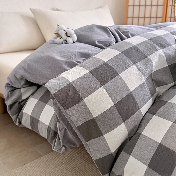 91家纺网 家纺一手货源 找家纺 家贝爱 2026新款全棉纯棉水洗色织被套单件被套单品单被套 中灰格