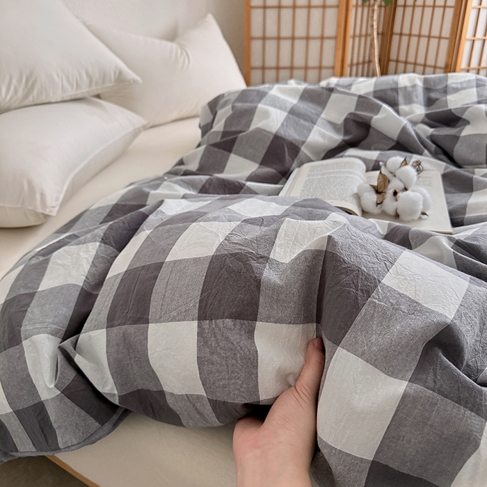 91家纺网 家纺一手货源 找家纺 家贝爱 2026新款全棉纯棉水洗色织被套单件被套单品单被套 中灰格