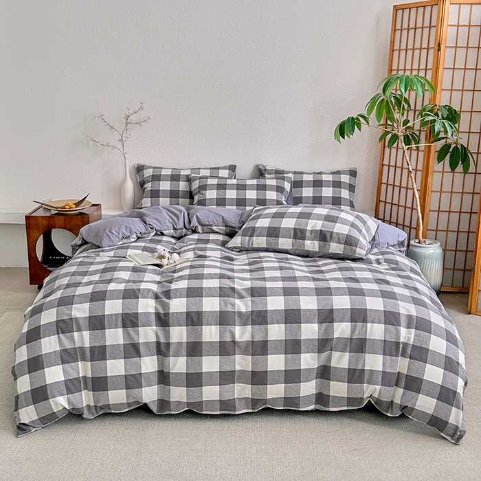 91家纺网 家纺一手货源 找家纺 家贝爱 2026新款全棉纯棉水洗色织被套单件被套单品单被套 中灰格