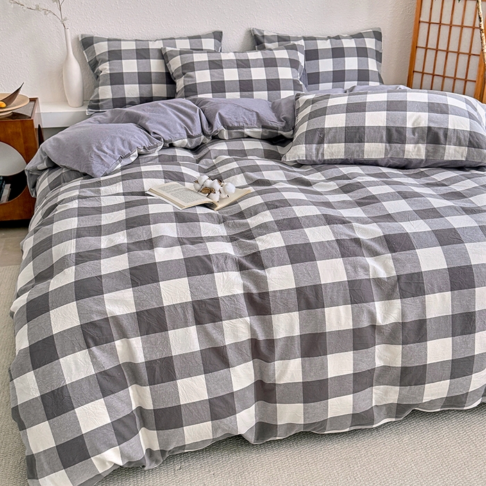 91家纺网 家纺一手货源 找家纺 家贝爱 2026新款全棉纯棉水洗色织被套单件被套单品单被套 中灰格