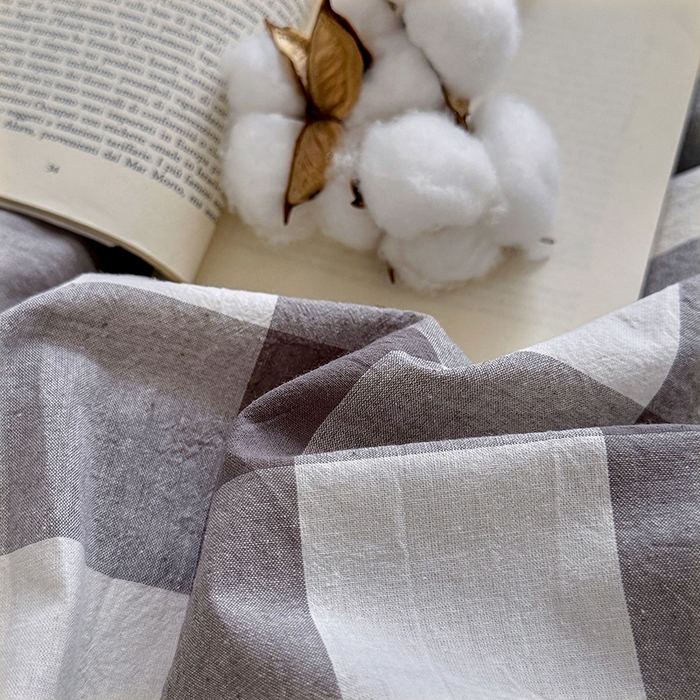 91家纺网 家纺一手货源 找家纺 家贝爱 2026新款全棉纯棉水洗色织被套单件被套单品单被套 中灰格