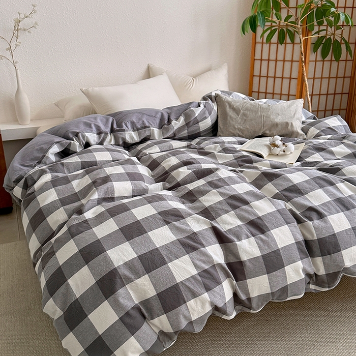 91家纺网 家纺一手货源 找家纺 家贝爱 2026新款全棉纯棉水洗色织被套单件被套单品单被套 中灰格