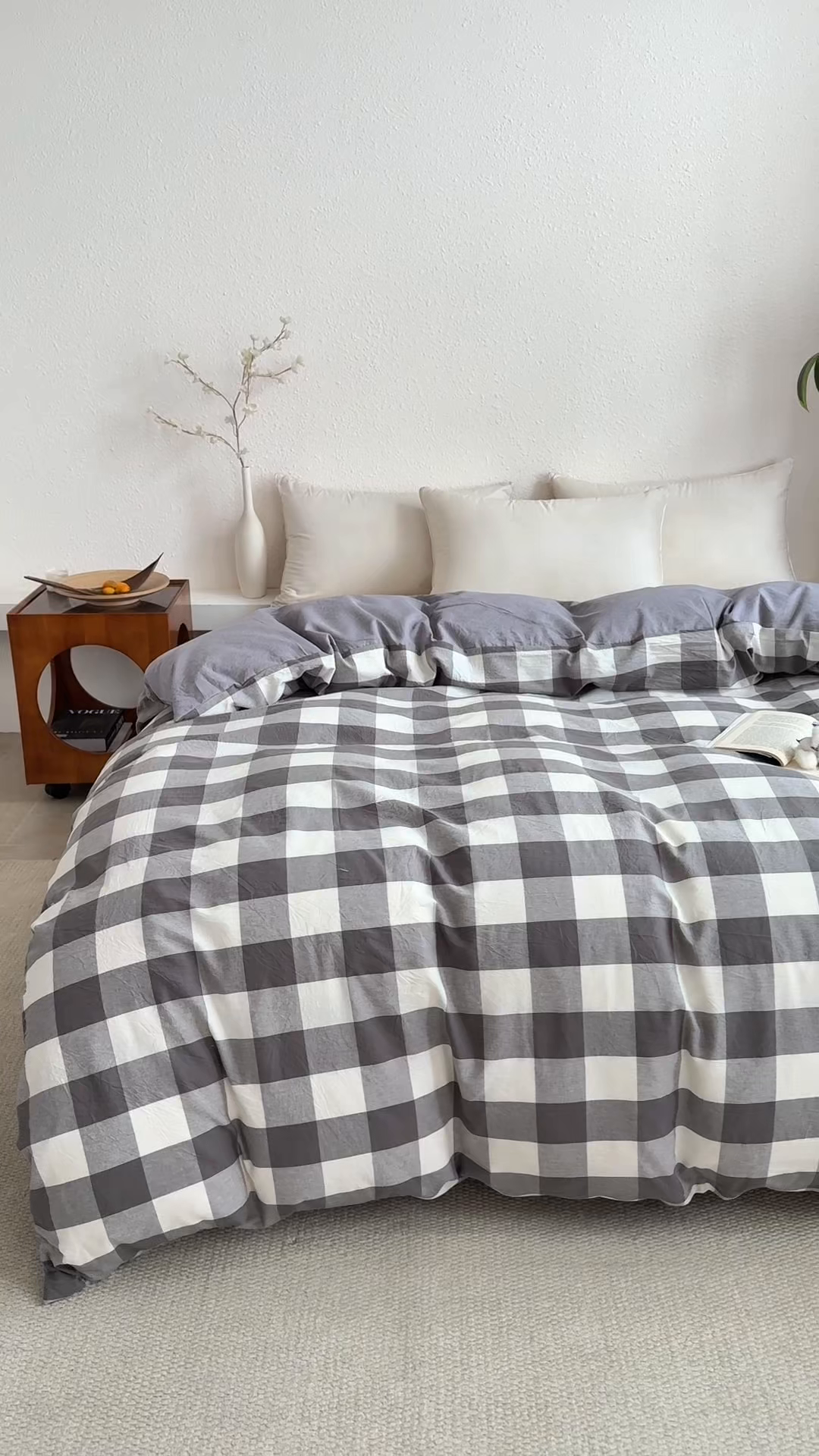 91家纺网 家纺一手货源 找家纺 家贝爱 2026新款全棉纯棉水洗色织被套单件被套单品单被套 中灰格