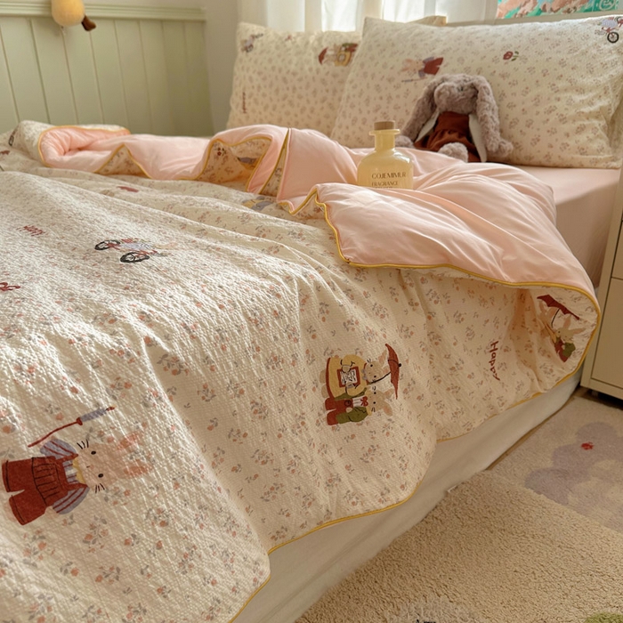 91家纺网 家纺一手货源 找家纺 几禾 2026新款泡芙纱单夏被夏凉被空调被-凉糖系列（凉而不冰的触感，清凉与柔软兼得） 凉糖-躲雨小兔