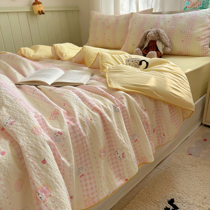 91家纺网 家纺一手货源 找家纺 几禾 2026新款泡芙纱单夏被夏凉被空调被-凉糖系列（凉而不冰的触感，清凉与柔软兼得） 凉糖-黄粉猫团