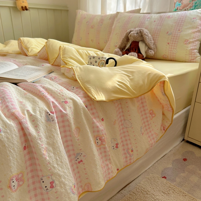 91家纺网 家纺一手货源 找家纺 几禾 2026新款泡芙纱单夏被夏凉被空调被-凉糖系列（凉而不冰的触感，清凉与柔软兼得） 凉糖-黄粉猫团