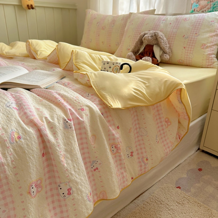 91家纺网 家纺一手货源 找家纺 几禾 2026新款泡芙纱单夏被夏凉被空调被-凉糖系列（凉而不冰的触感，清凉与柔软兼得） 凉糖-黄粉猫团