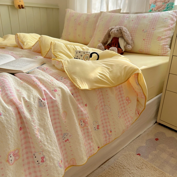 91家纺网 家纺一手货源 找家纺 几禾 2026新款泡芙纱单夏被夏凉被空调被-凉糖系列（凉而不冰的触感，清凉与柔软兼得） 凉糖-黄粉猫团