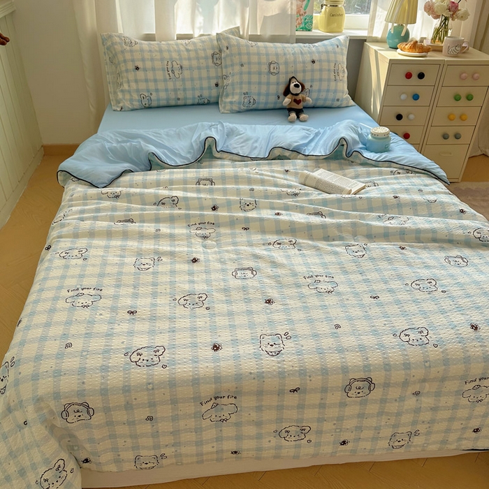 91家纺网 家纺一手货源 找家纺 几禾 2026新款泡芙纱单夏被夏凉被空调被-凉糖系列（凉而不冰的触感，清凉与柔软兼得） 凉糖-机智蓝狗