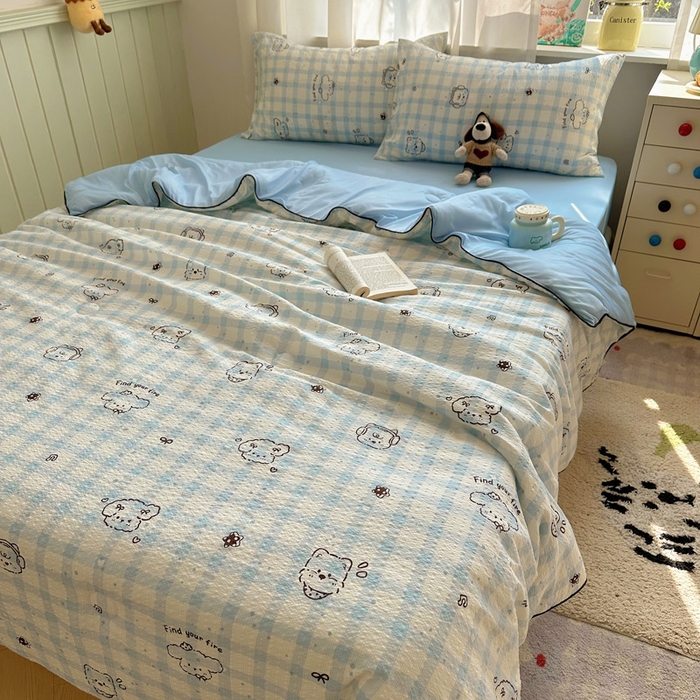 91家纺网 家纺一手货源 找家纺 几禾 2026新款泡芙纱单夏被夏凉被空调被-凉糖系列（凉而不冰的触感，清凉与柔软兼得） 凉糖-机智蓝狗