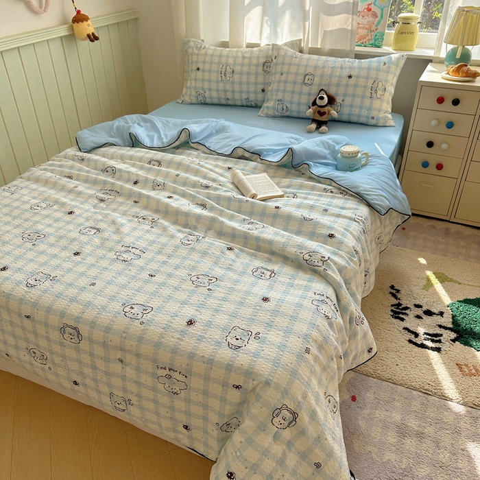 91家纺网 家纺一手货源 找家纺 几禾 2026新款泡芙纱单夏被夏凉被空调被-凉糖系列（凉而不冰的触感，清凉与柔软兼得） 凉糖-机智蓝狗