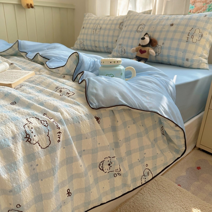 91家纺网 家纺一手货源 找家纺 几禾 2026新款泡芙纱单夏被夏凉被空调被-凉糖系列（凉而不冰的触感，清凉与柔软兼得） 凉糖-机智蓝狗