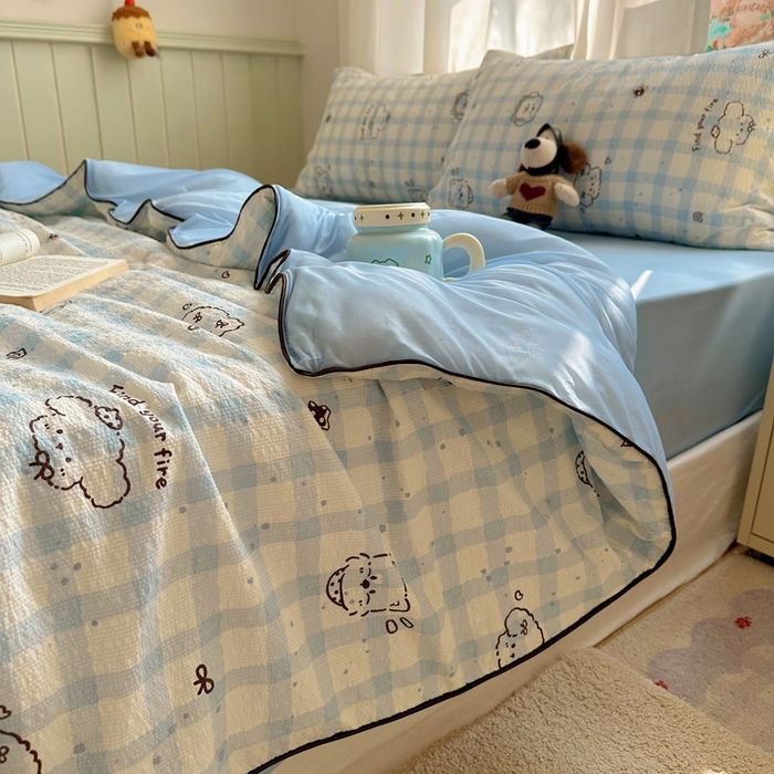 91家纺网 家纺一手货源 找家纺 几禾 2026新款泡芙纱单夏被夏凉被空调被-凉糖系列（凉而不冰的触感，清凉与柔软兼得） 凉糖-机智蓝狗
