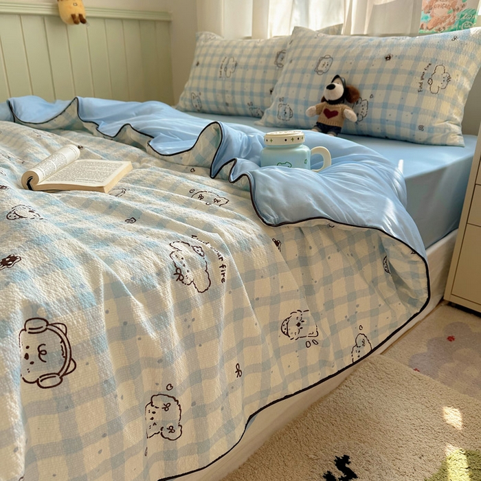 91家纺网 家纺一手货源 找家纺 几禾 2026新款泡芙纱单夏被夏凉被空调被-凉糖系列（凉而不冰的触感，清凉与柔软兼得） 凉糖-机智蓝狗